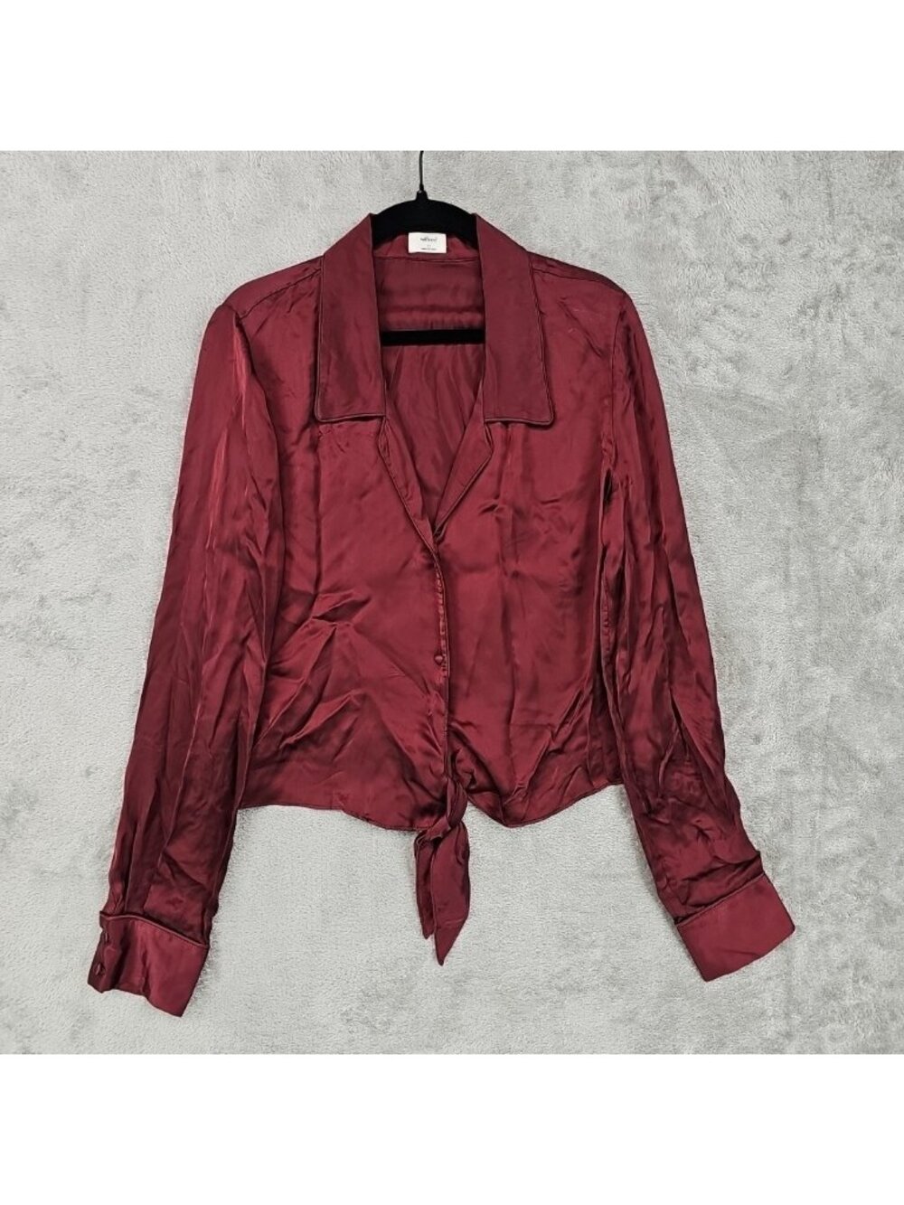 Wilfred Button Up Blouse Womens XS Red Collared Long Sleeve Tie Front Cropped